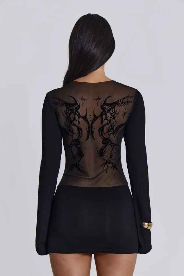 Jaded London Black Long Sleeve Mesh Mini Dress Women Mini Dresses