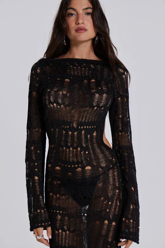Jaded London Black Metallic Umbra Maxi Dress Women Knitwear