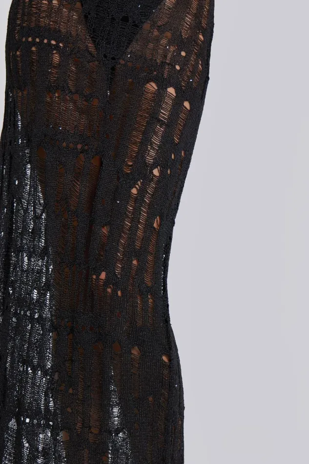 Jaded London Black Metallic Umbra Maxi Dress Women Knitwear