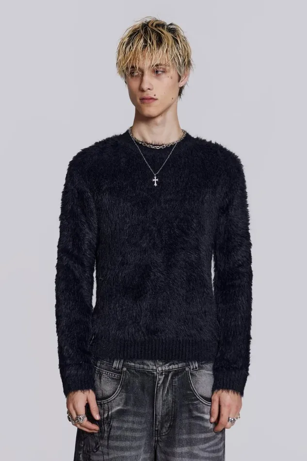 Jaded London Black Ominous Knit Jumper Men Knitwear