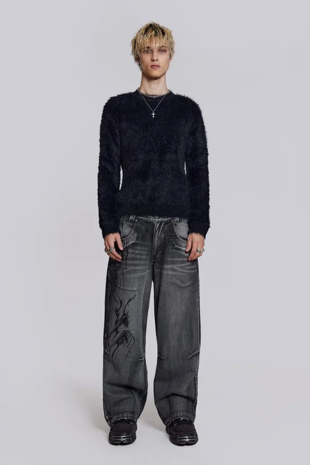 Jaded London Black Ominous Knit Jumper Men Knitwear