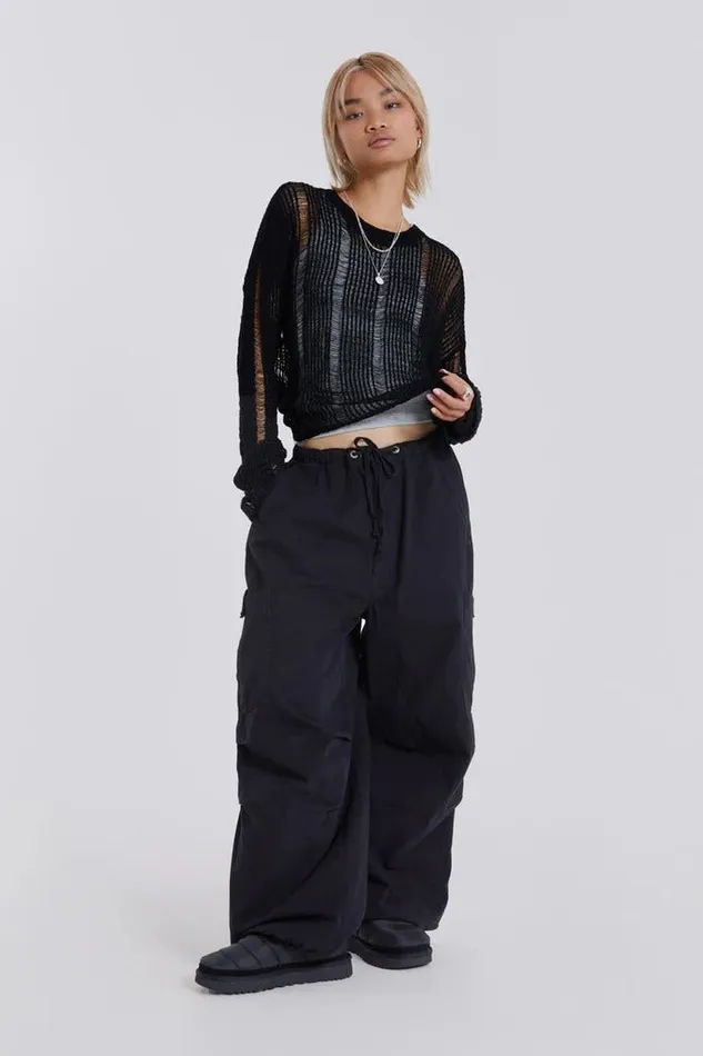 Jaded London Black Parachute Cargo Pants Women Trousers and Pants