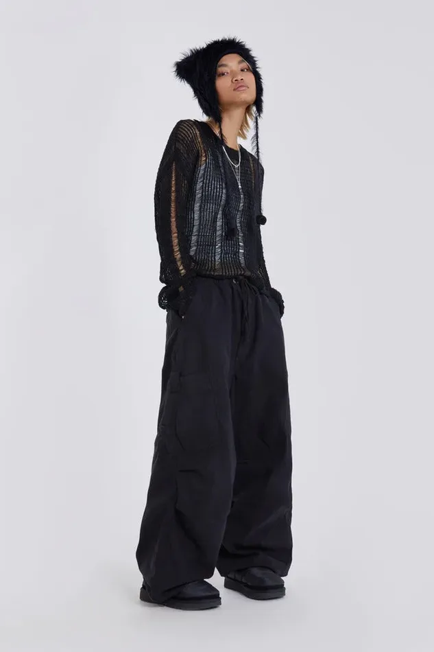 Jaded London Black Parachute Cargo Pants Women Trousers and Pants