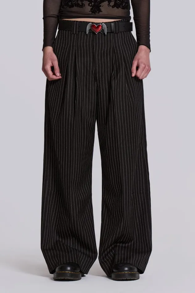 Jaded London Black Pinstripe Goliath Pants Men Trousers and Pants