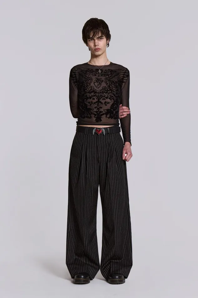 Jaded London Black Pinstripe Goliath Pants Men Trousers and Pants