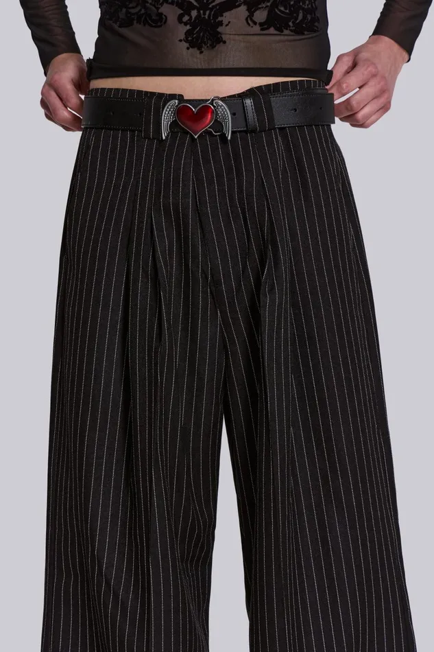 Jaded London Black Pinstripe Goliath Pants Men Trousers and Pants