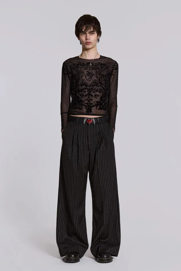 Jaded London Black Pinstripe Goliath Pants Men Trousers and Pants
