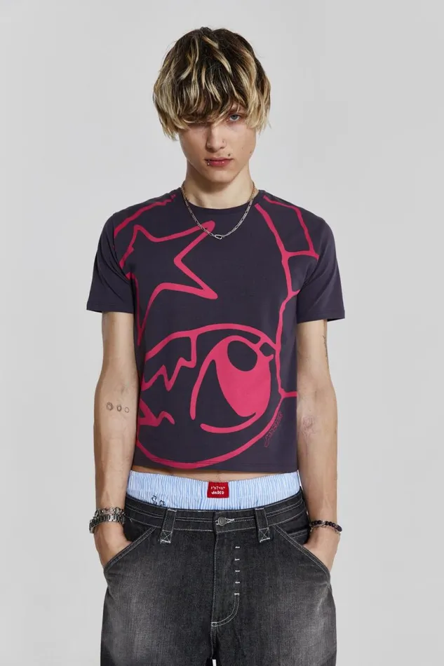 Jaded London Black Poster Graphic Cropped Tshirt Men TShirts and Vests
