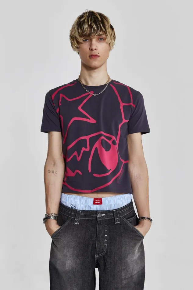 Jaded London Black Poster Graphic Cropped Tshirt Men TShirts and Vests