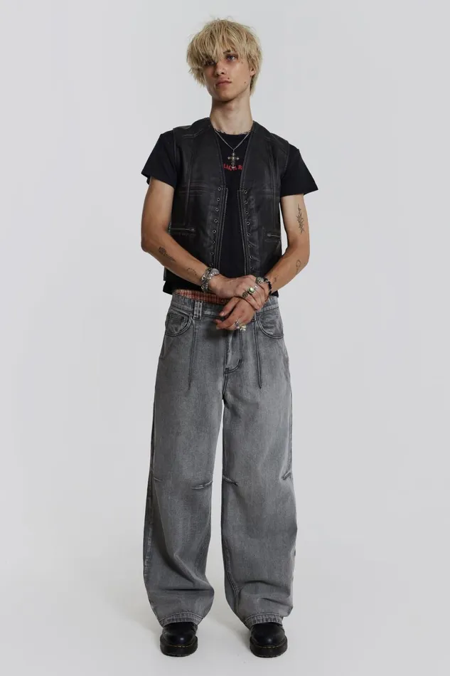 Jaded London Black PU Eyelet Waistcoat Men Outerwear