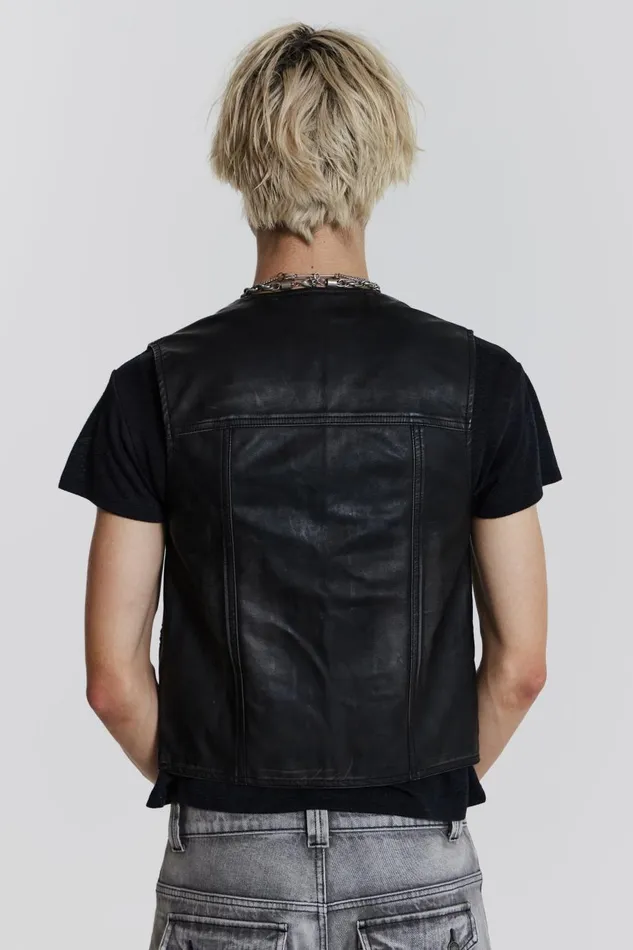 Jaded London Black PU Eyelet Waistcoat Men Outerwear
