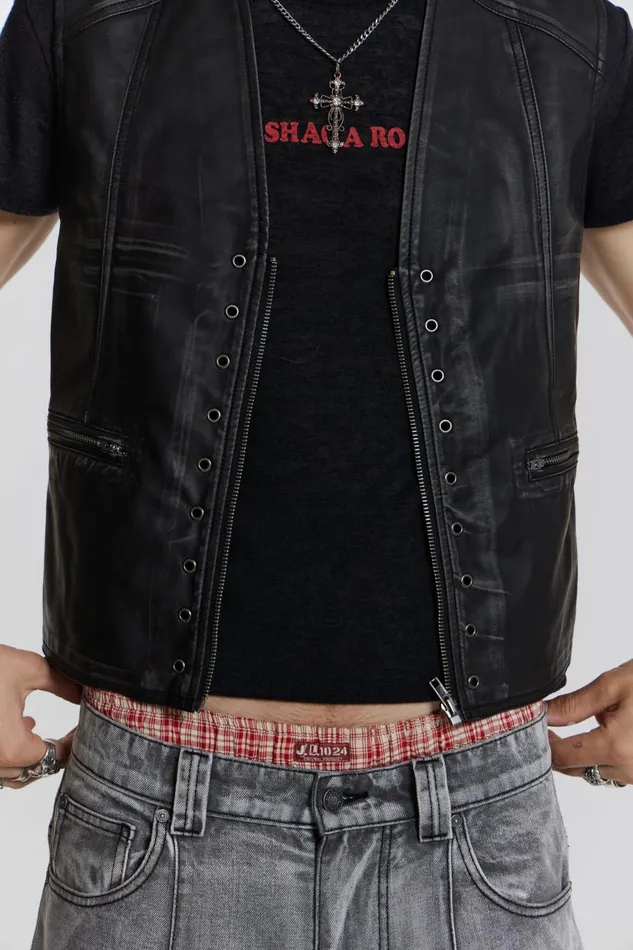 Jaded London Black PU Eyelet Waistcoat Men Outerwear