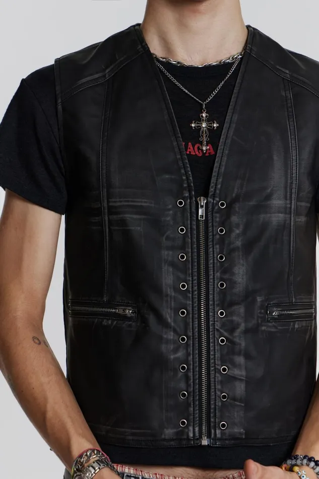 Jaded London Black PU Eyelet Waistcoat Men Outerwear