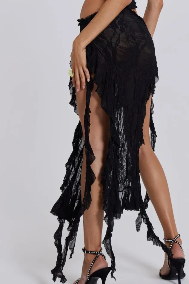 Jaded London Black Scrunch Lace Ruffle Mini Dress Women Midi Dresses
