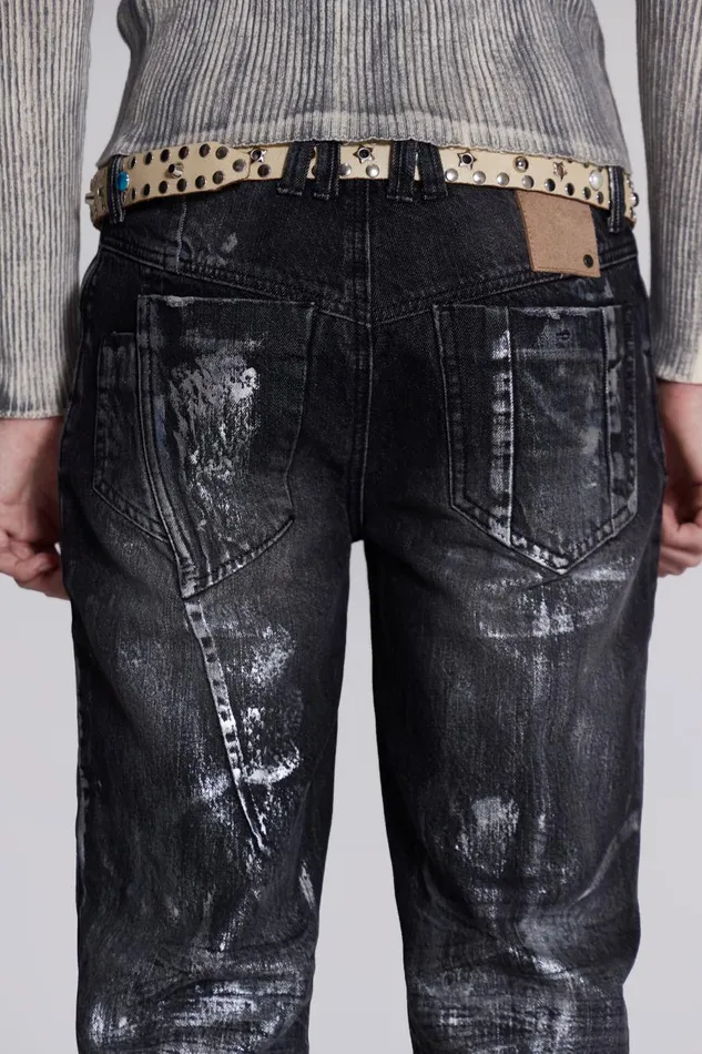 Jaded London Black Silver Coated Slouchy Straight Fit Jeans Men SlimStraight Jeans