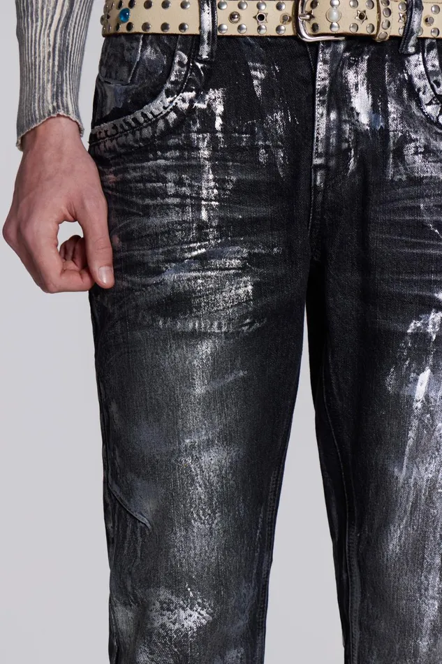 Jaded London Black Silver Coated Slouchy Straight Fit Jeans Men SlimStraight Jeans