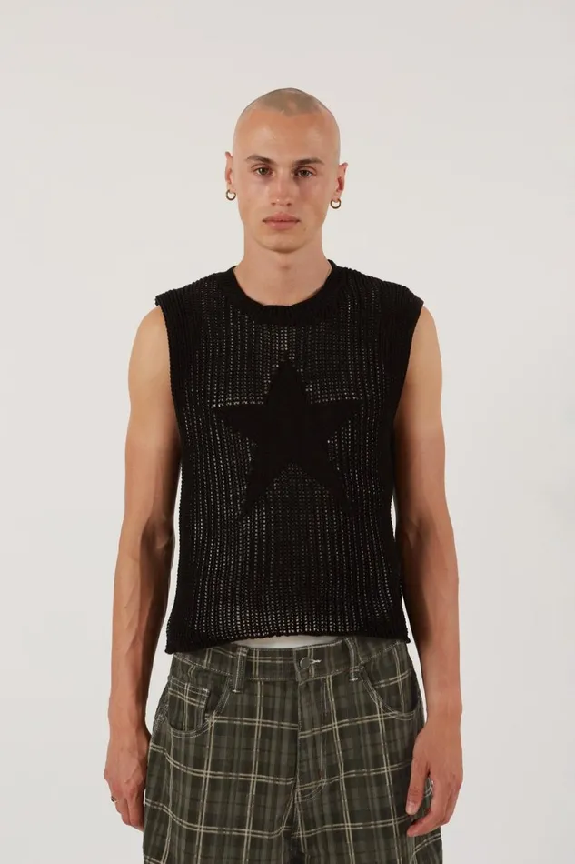 Jaded London Black Sleeveless Start Knit Men TShirts and Vests
