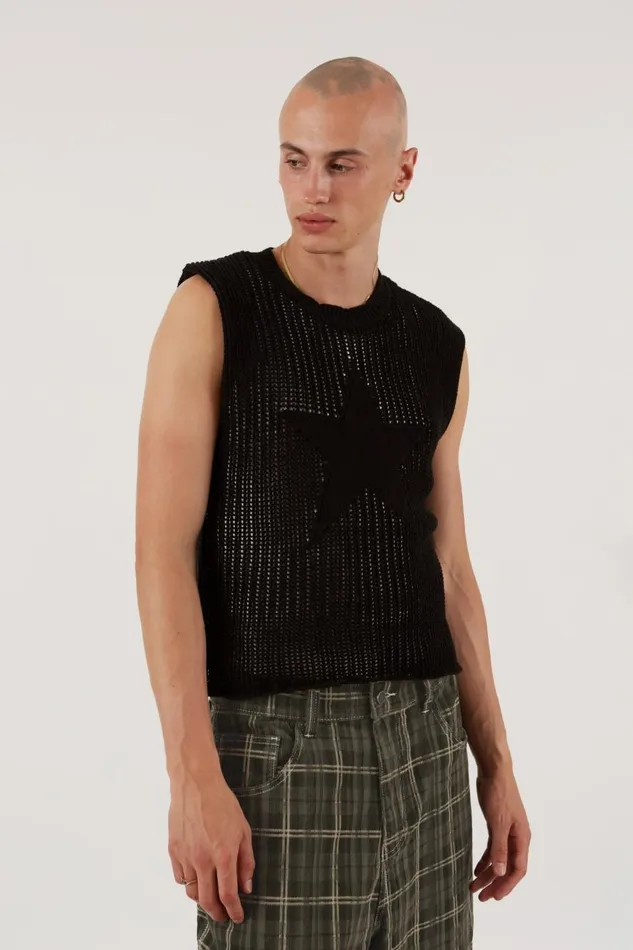 Jaded London Black Sleeveless Start Knit Men TShirts and Vests