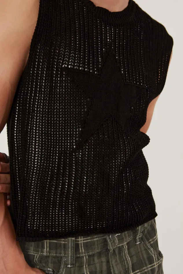 Jaded London Black Sleeveless Start Knit Men TShirts and Vests