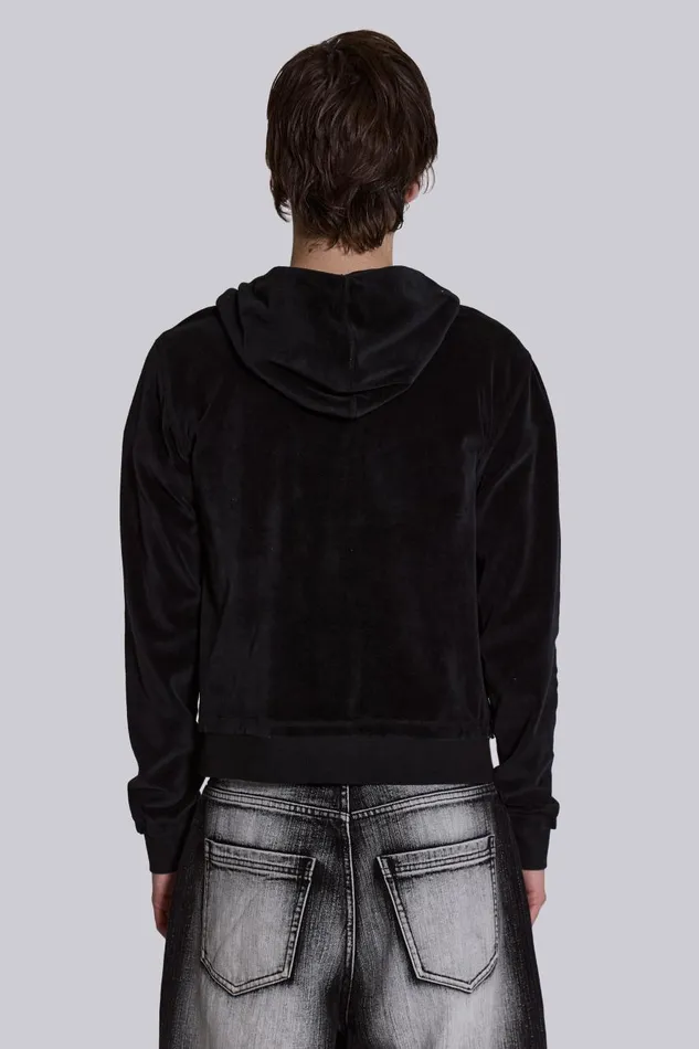 Jaded London Black Velour Mini Monster Hoodie Men Hoodies and Sweatshirts