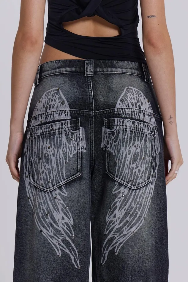 Jaded London Black Wing Low Rise Colossus Jeans Women Jeans