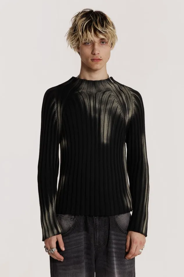 Jaded London Bleached Asymmetric Acid Wash Ribbed Knit Men Knitwear