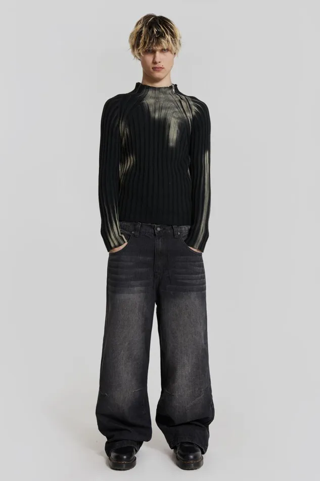 Jaded London Bleached Asymmetric Acid Wash Ribbed Knit Men Knitwear