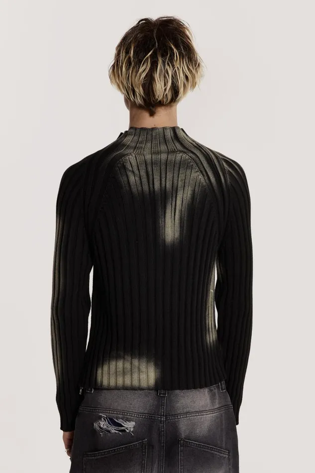 Jaded London Bleached Asymmetric Acid Wash Ribbed Knit Men Knitwear