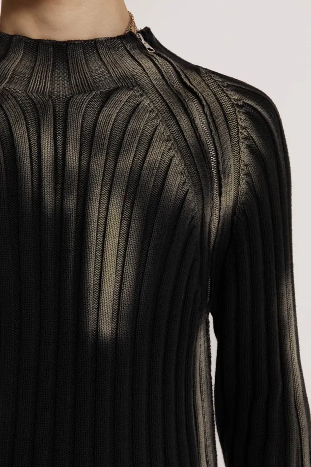 Jaded London Bleached Asymmetric Acid Wash Ribbed Knit Men Knitwear