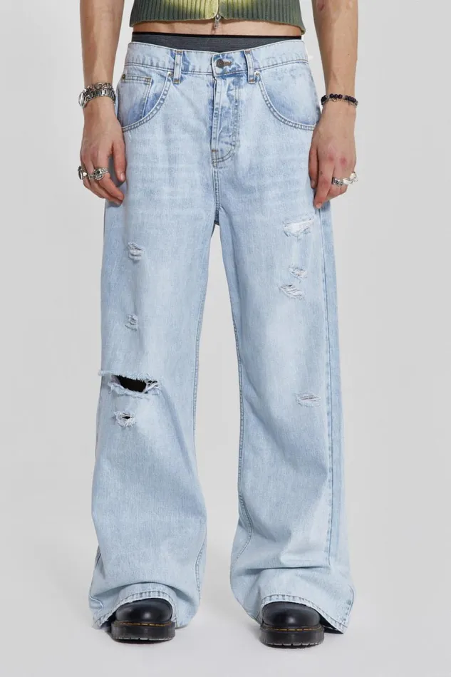Jaded London Bleached Blue Colossus Flare Jeans Men Bootcut Jeans