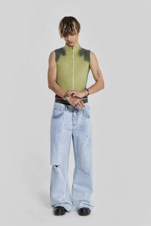 Jaded London Bleached Blue Colossus Flare Jeans Men Bootcut Jeans