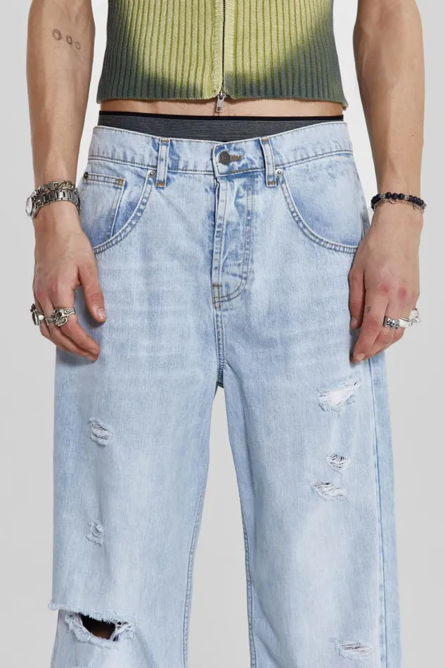 Jaded London Bleached Blue Colossus Flare Jeans Men Bootcut Jeans