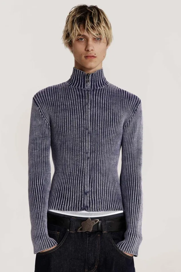 Jaded London Blue Acid Rib Knit Track Top Men Knitwear