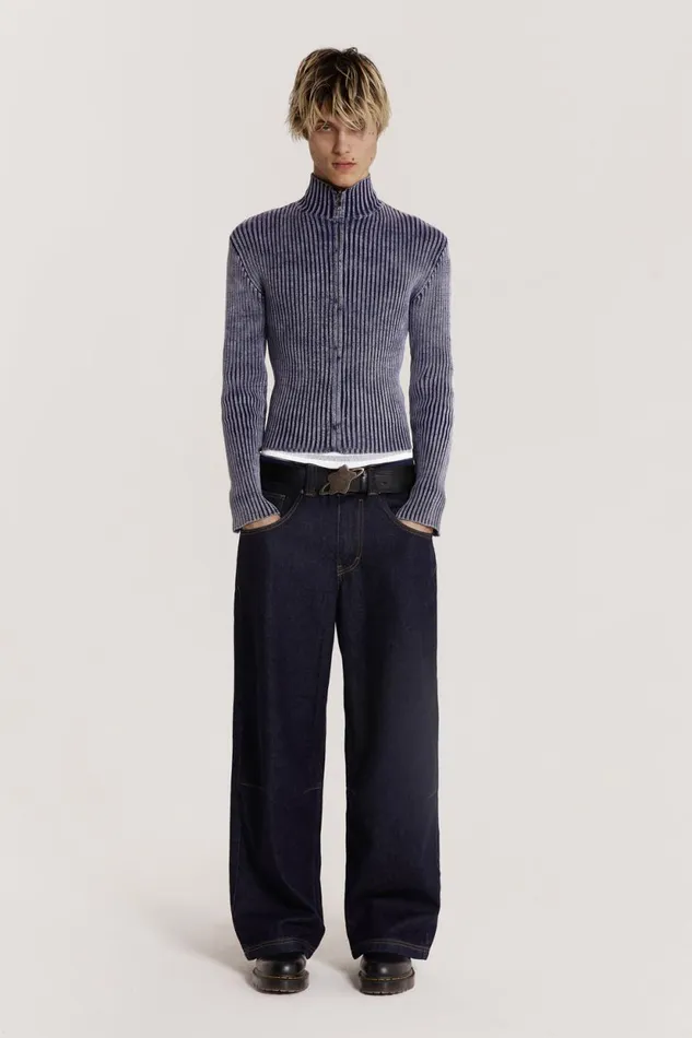 Jaded London Blue Acid Rib Knit Track Top Men Knitwear