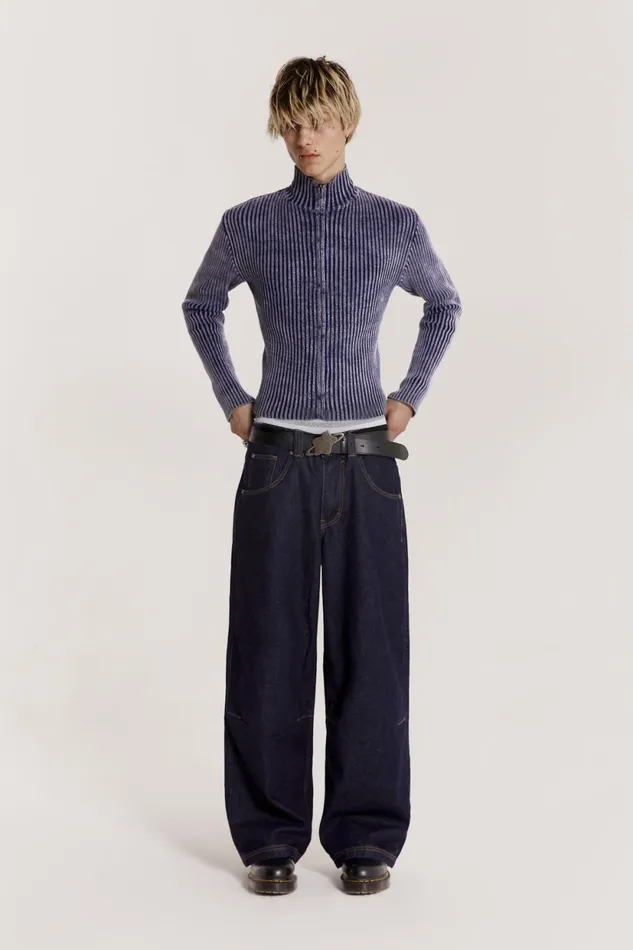 Jaded London Blue Acid Rib Knit Track Top Men Knitwear