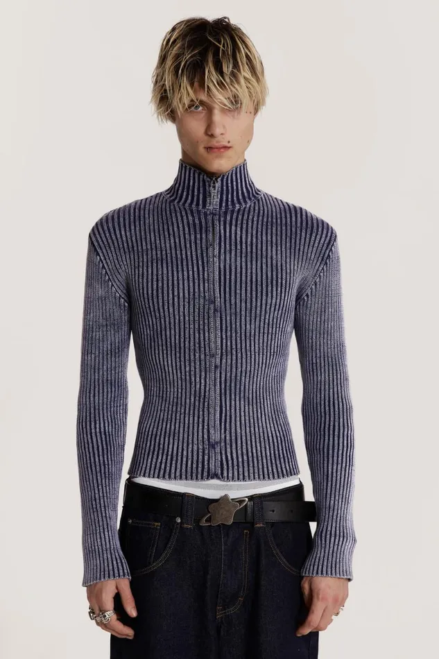 Jaded London Blue Acid Rib Knit Track Top Men Knitwear