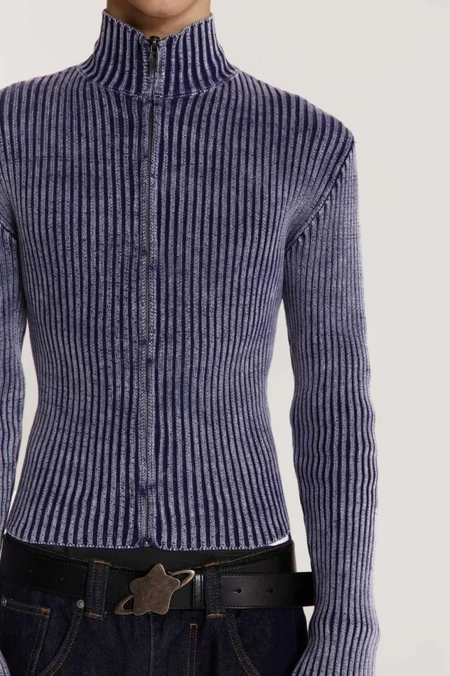 Jaded London Blue Acid Rib Knit Track Top Men Knitwear