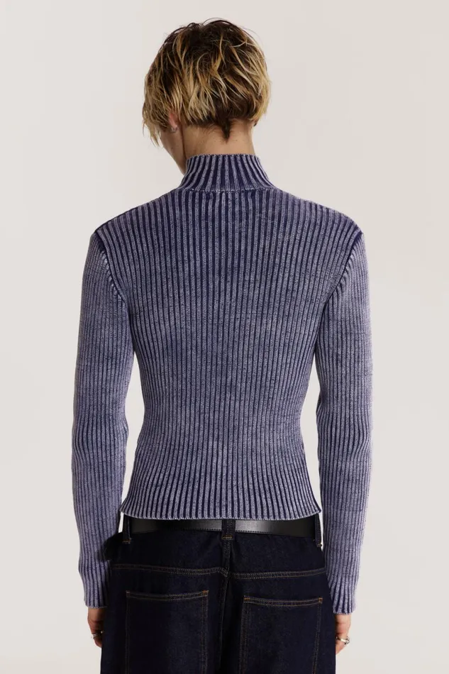 Jaded London Blue Acid Rib Knit Track Top Men Knitwear