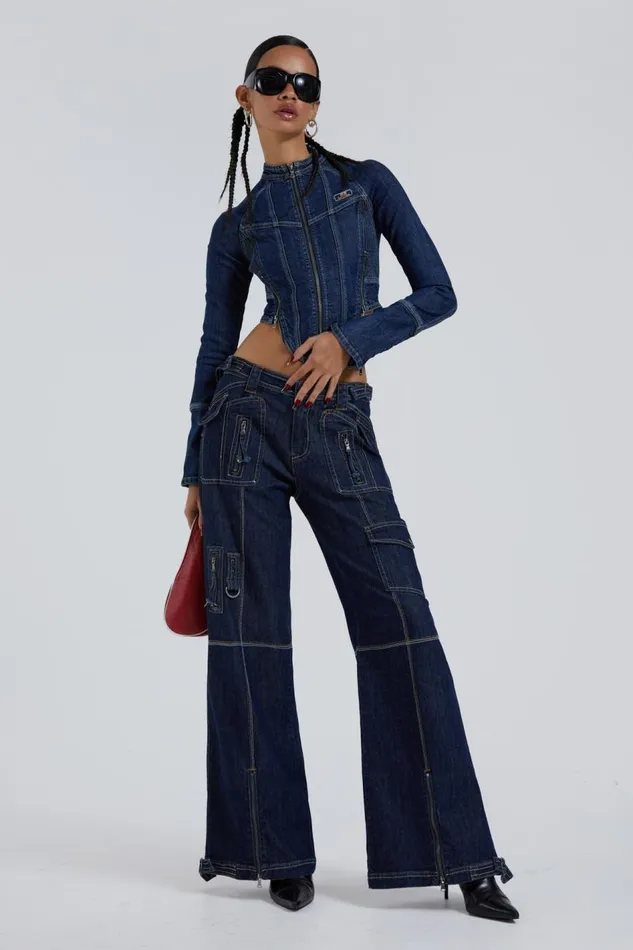 Jaded London Blue Denim Cargo Trousers Women Jeans