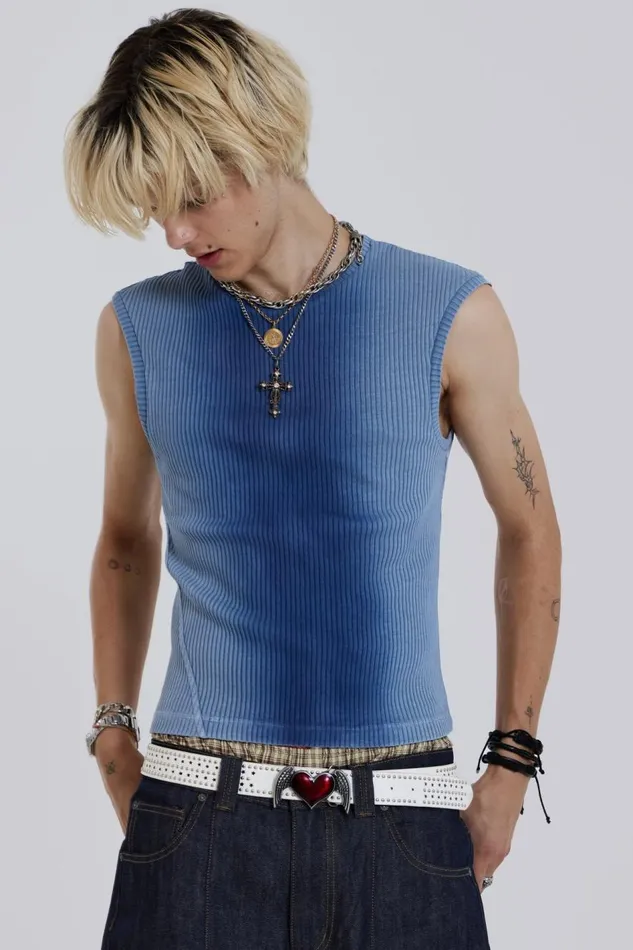 Jaded London Blue Dyed Tank With Twisted Seam Men TShirts and Vests
