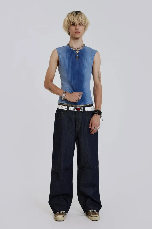 Jaded London Blue Dyed Tank With Twisted Seam Men TShirts and Vests