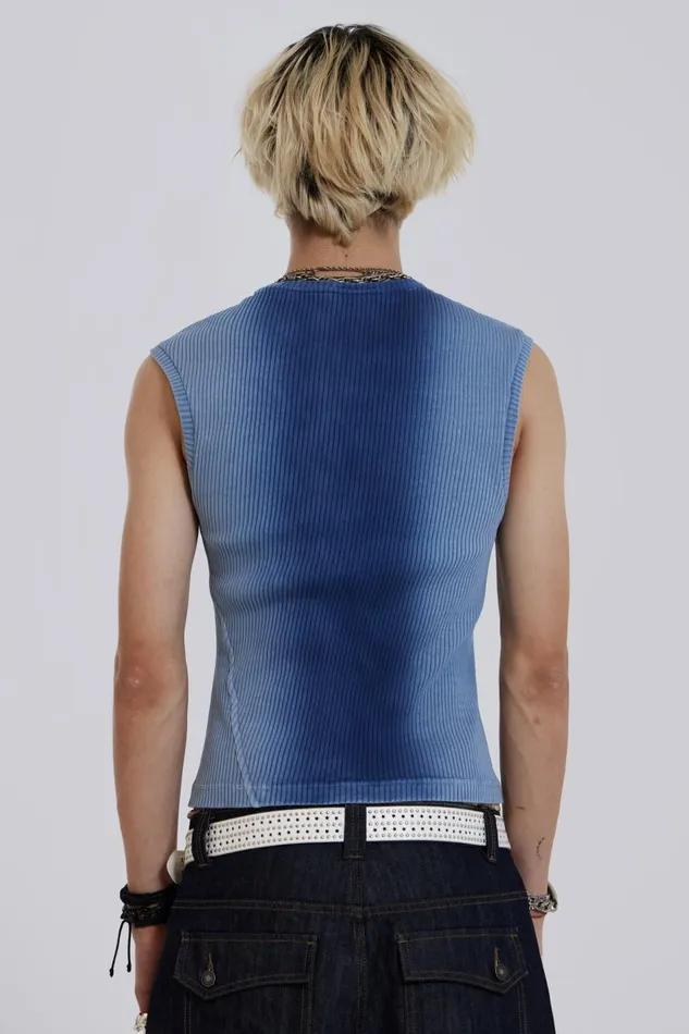 Jaded London Blue Dyed Tank With Twisted Seam Men TShirts and Vests
