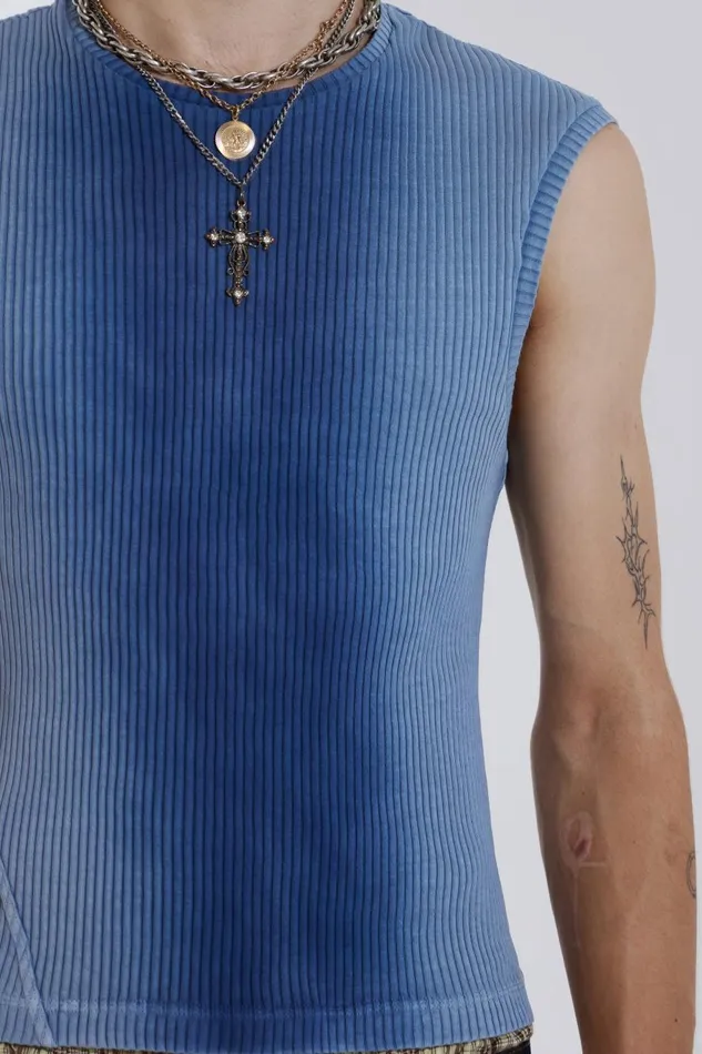 Jaded London Blue Dyed Tank With Twisted Seam Men TShirts and Vests