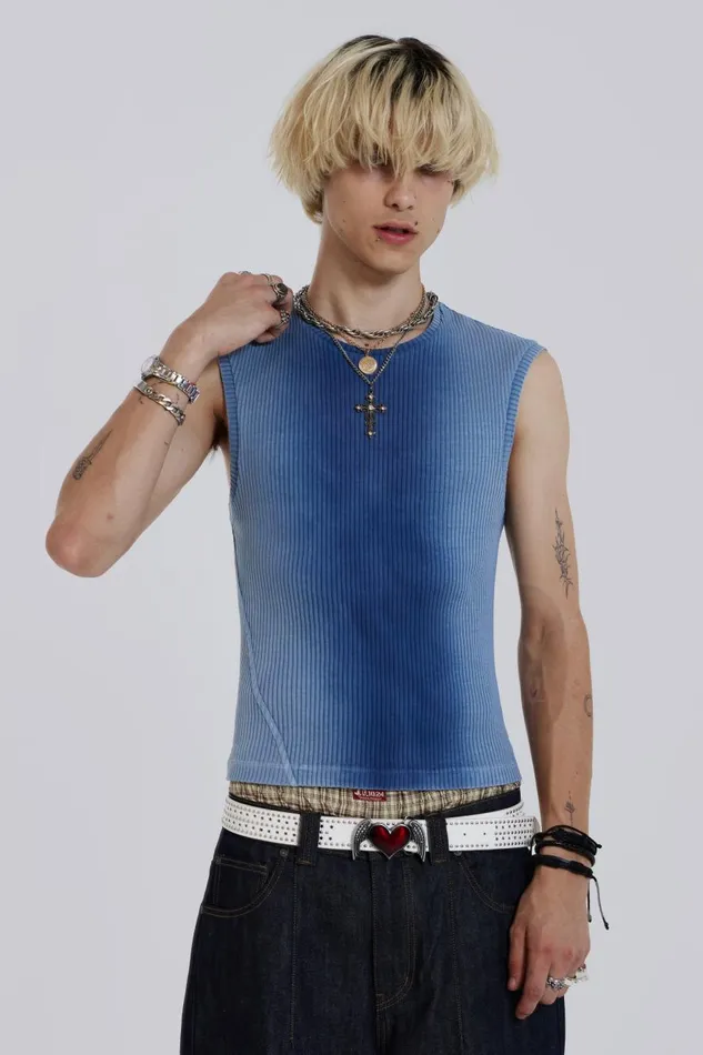 Jaded London Blue Dyed Tank With Twisted Seam Men TShirts and Vests