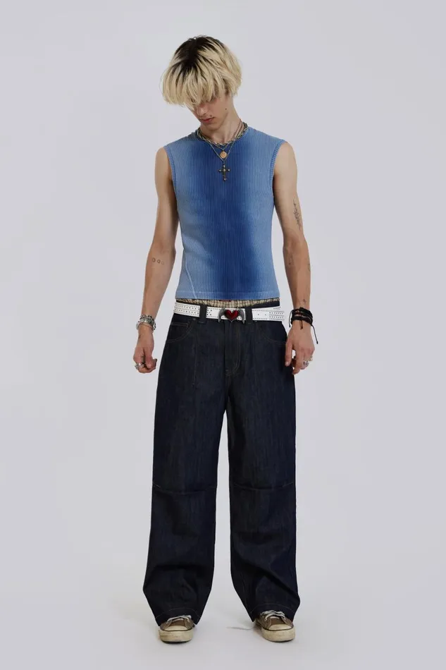Jaded London Blue Dyed Tank With Twisted Seam Men TShirts and Vests