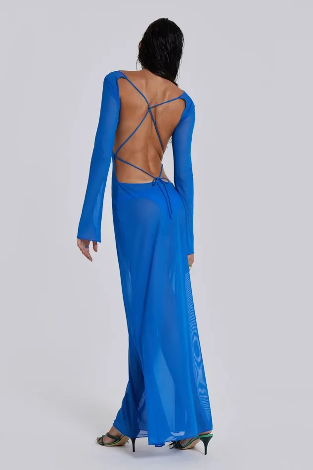 Jaded London Blue Sheer Maxi Beach Dress Women Beach Cover Ups