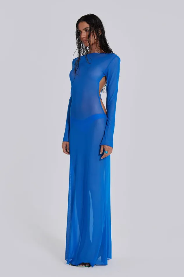 Jaded London Blue Sheer Maxi Beach Dress Women Beach Cover Ups