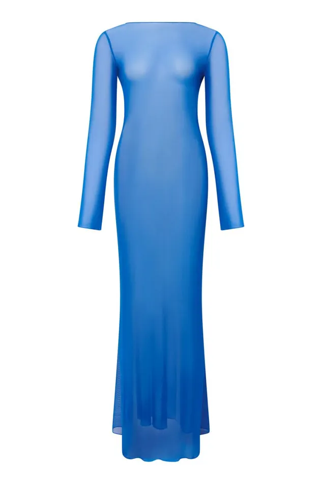 Jaded London Blue Sheer Maxi Beach Dress Women Beach Cover Ups