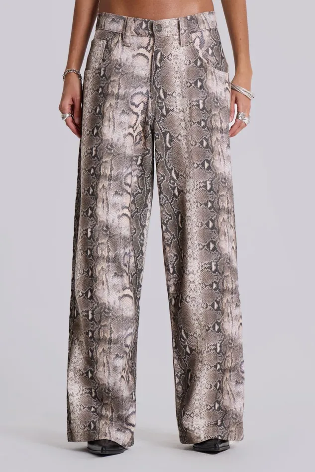 Jaded London Boa Snake Print Colossus Jeans Women Baggy Jeans