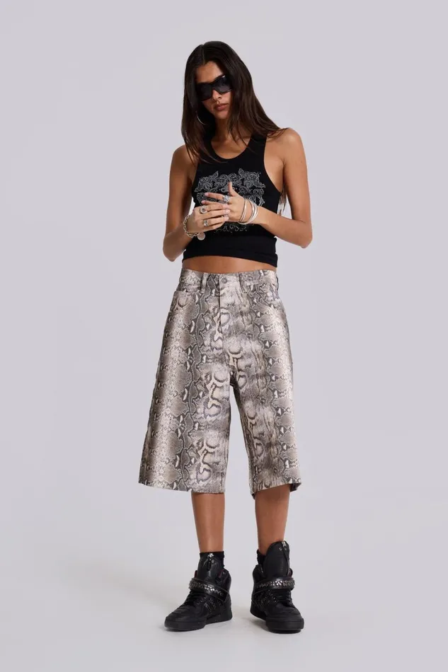 Jaded London Boa Snake Print Colossus Jorts Women Jeans